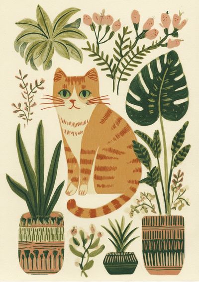 Botanical Cat Watercolor Print.