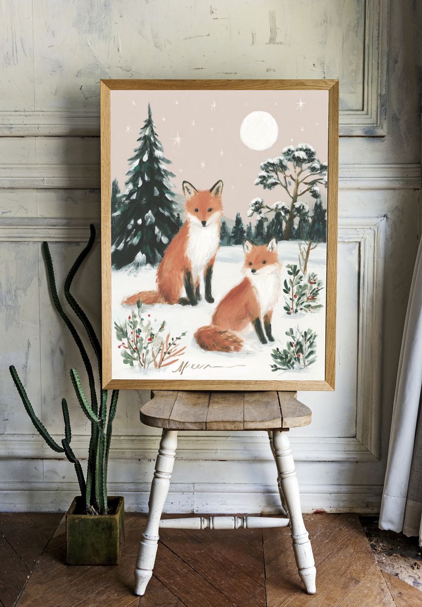 Winter Foxes Illustration Poster. room preview