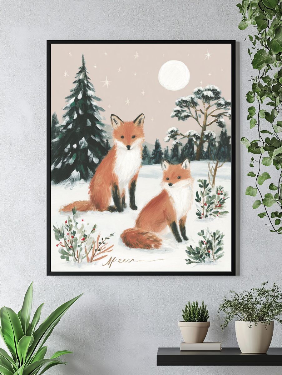 Winter Foxes Illustration Poster. — room view 4