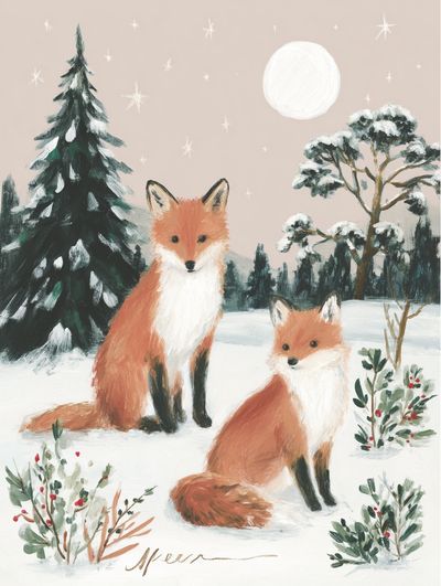 Winter Foxes Illustration Poster.