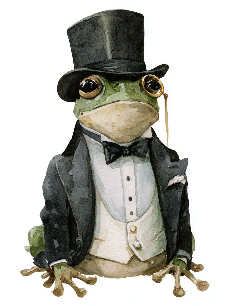 Gentleman Frog Watercolor Poster. poster detail