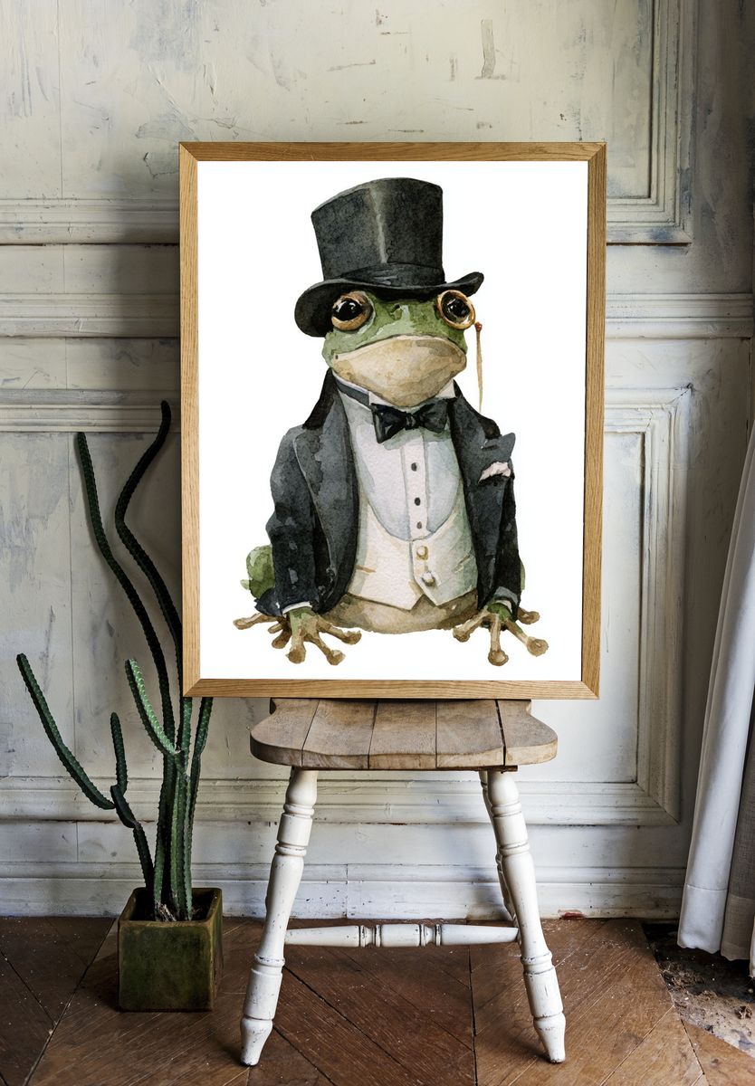 Gentleman Frog Watercolor Poster. room preview