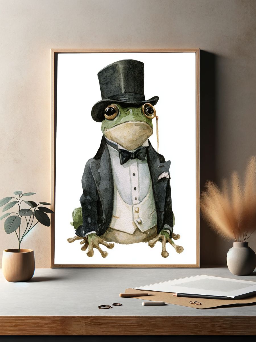 Gentleman Frog Watercolor Poster. — room view 2