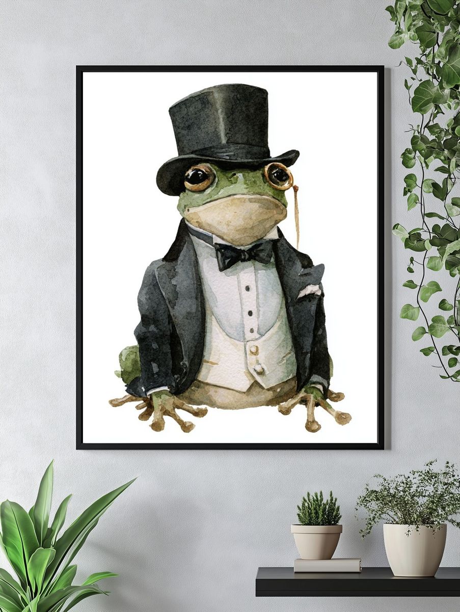 Gentleman Frog Watercolor Poster. — room view 4