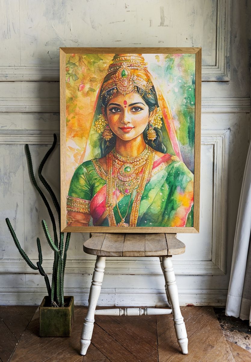 Indian Bride Watercolor Portrait Poster. room preview