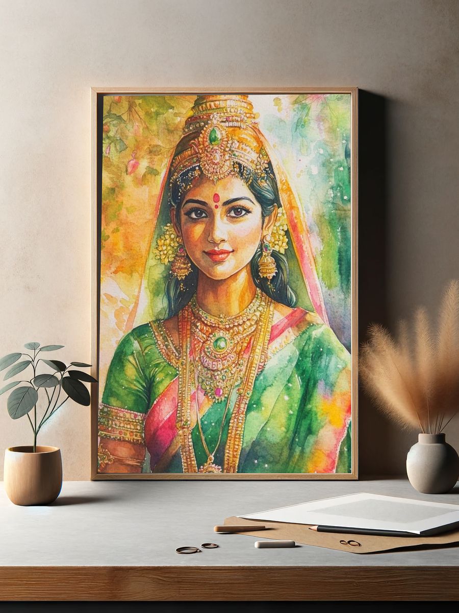 Indian Bride Watercolor Portrait Poster. — room view 2