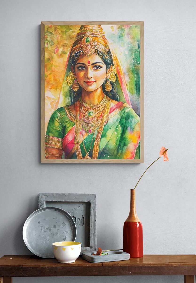 Indian Bride Watercolor Portrait Poster. — room view 3