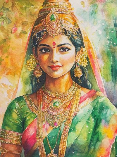 Indian Bride Watercolor Portrait Poster. poster