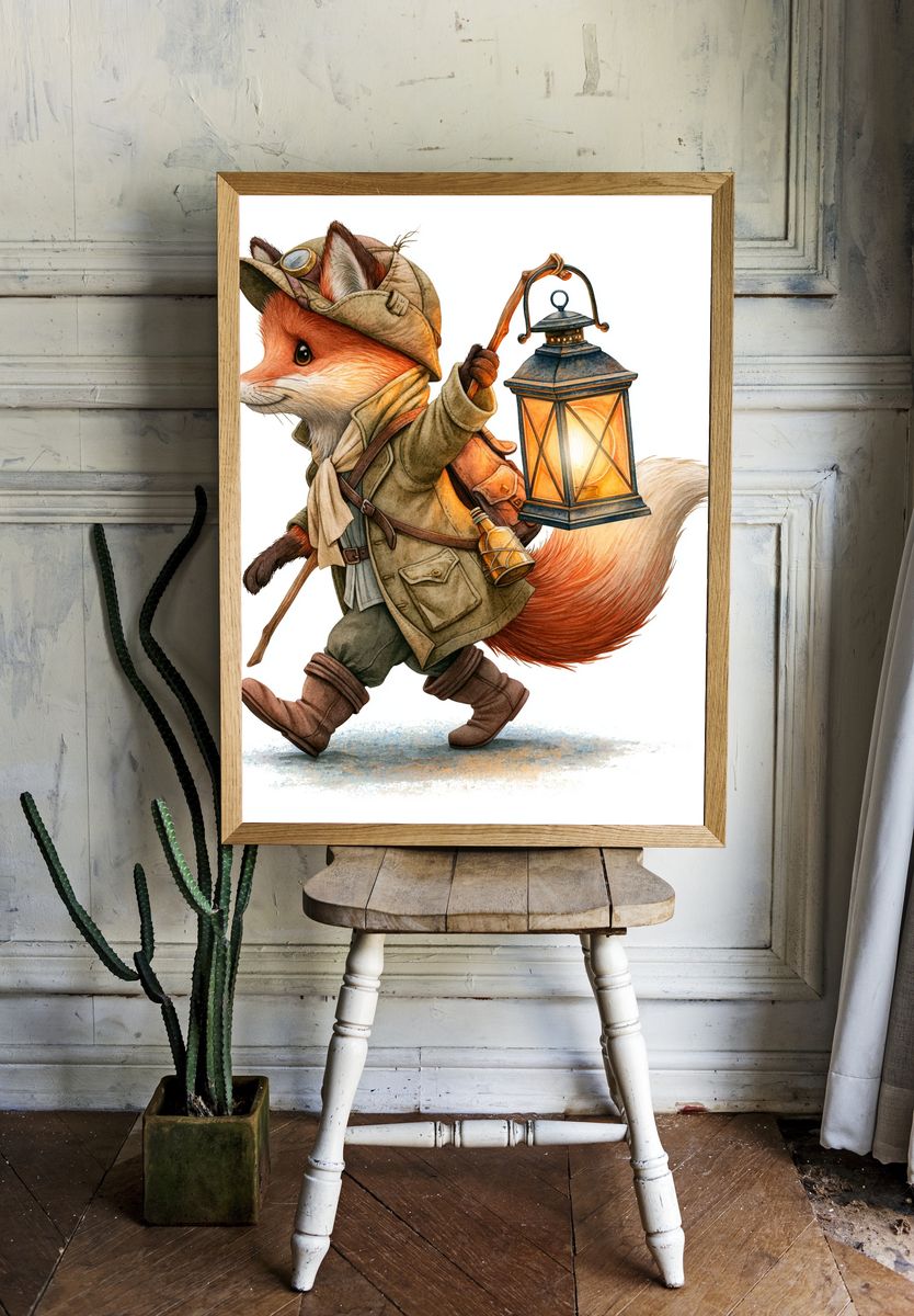 Adventurer Fox Illustration Poster. room preview