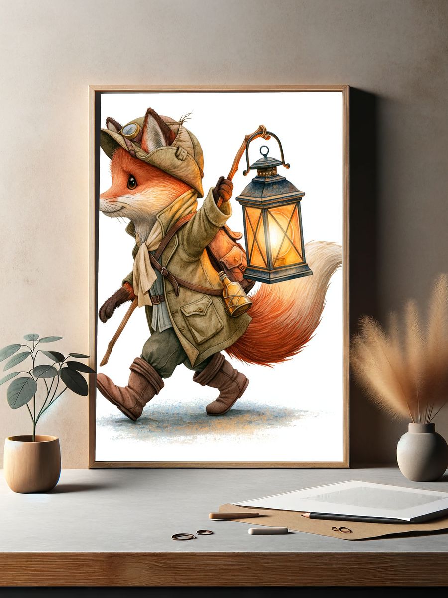 Adventurer Fox Illustration Poster. — room view 2