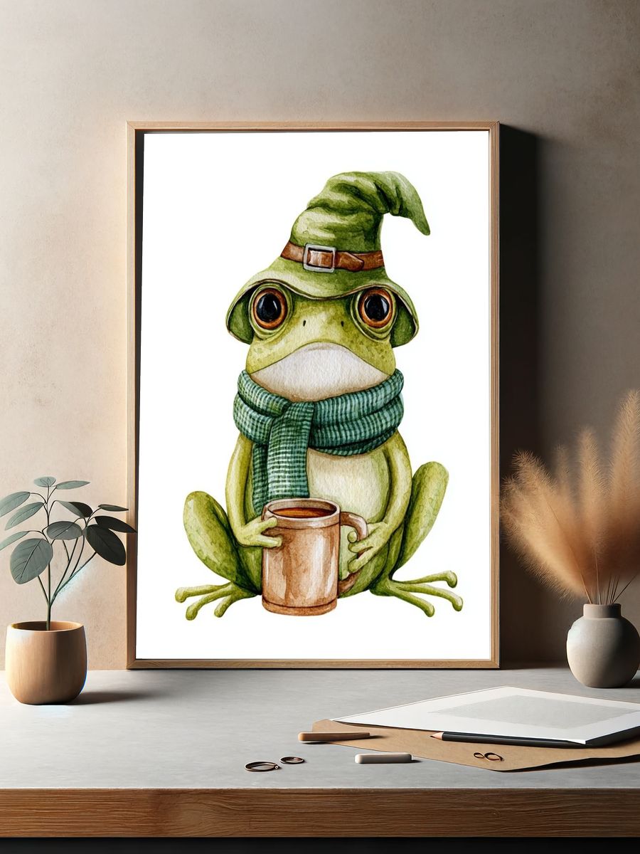 Wizard Frog Watercolor Print. — room view 2
