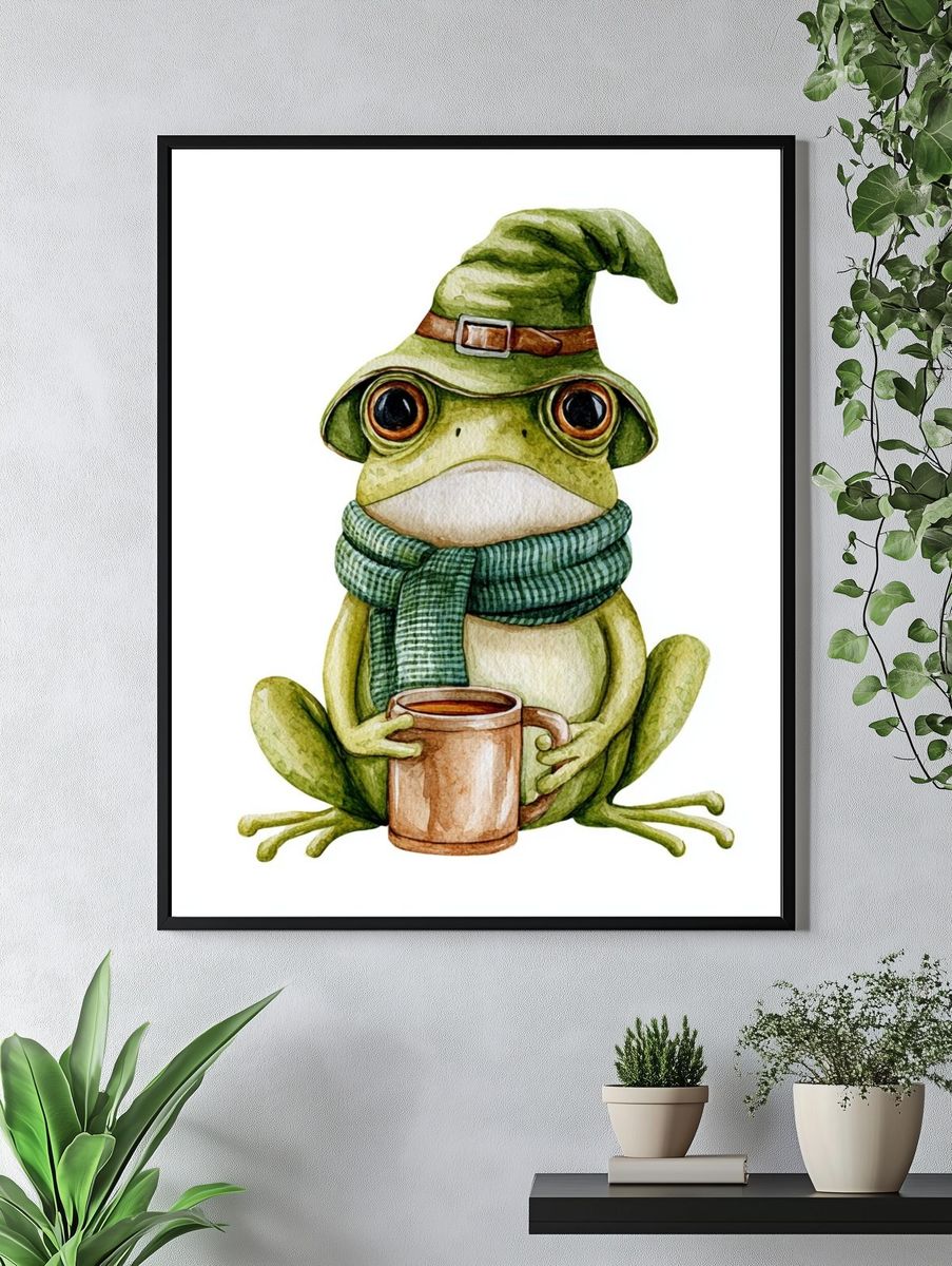 Wizard Frog Watercolor Print. — room view 4