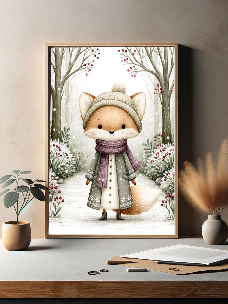 Winter Fox Illustration Poster. — room view 2