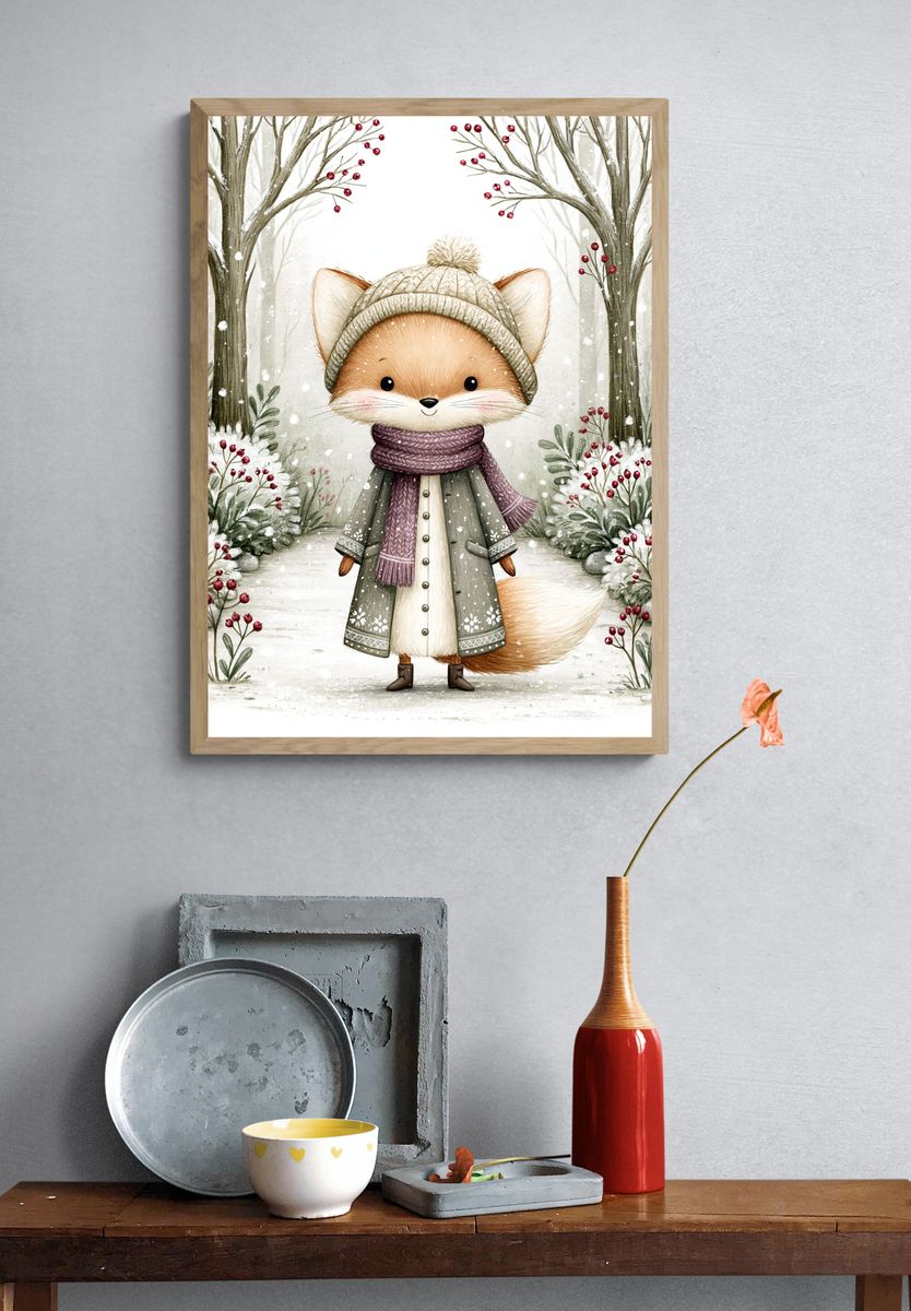 Winter Fox Illustration Poster. — room view 3
