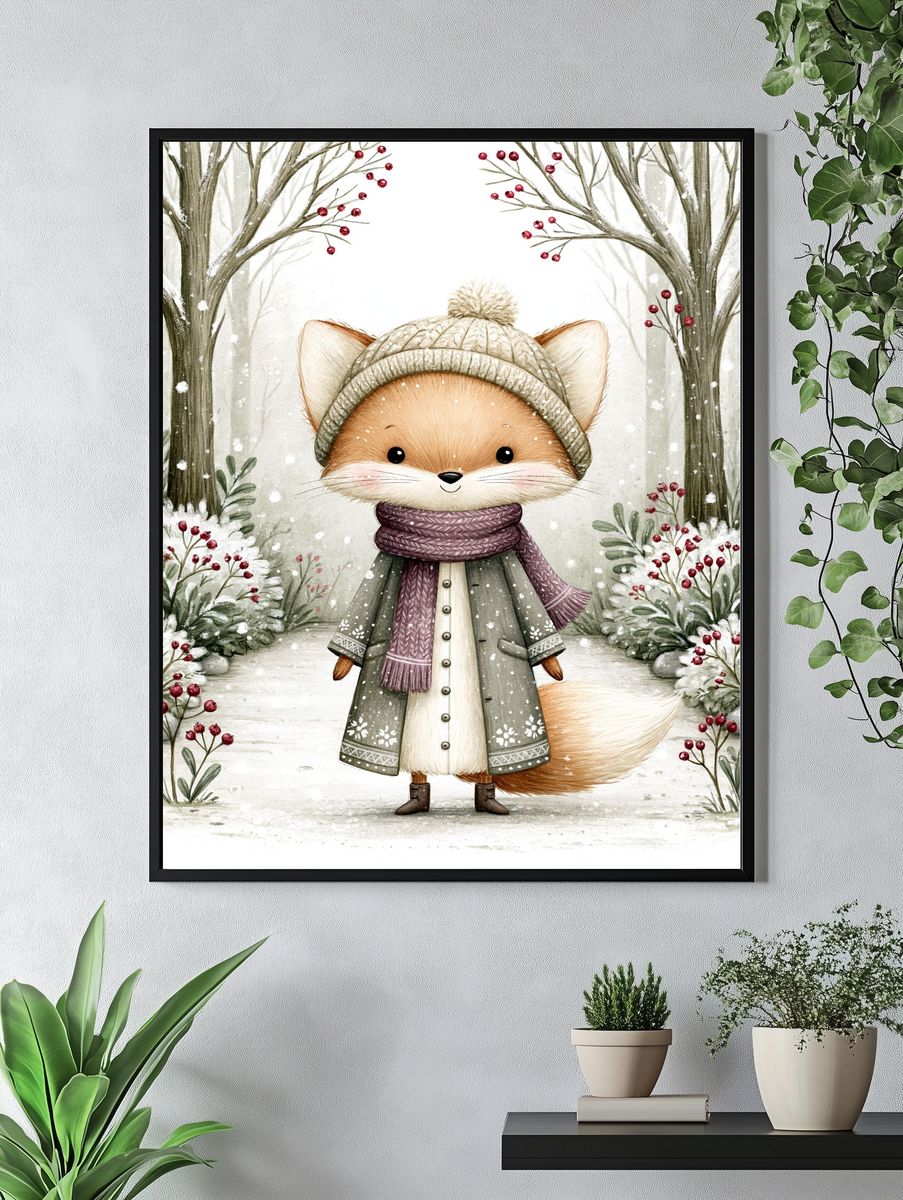 Winter Fox Illustration Poster. — room view 4