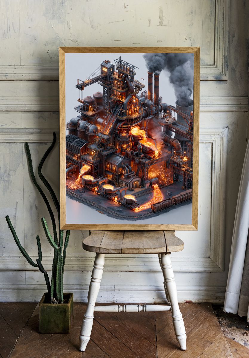 Industrial Steelworks Digital Art Poster. — room view 1