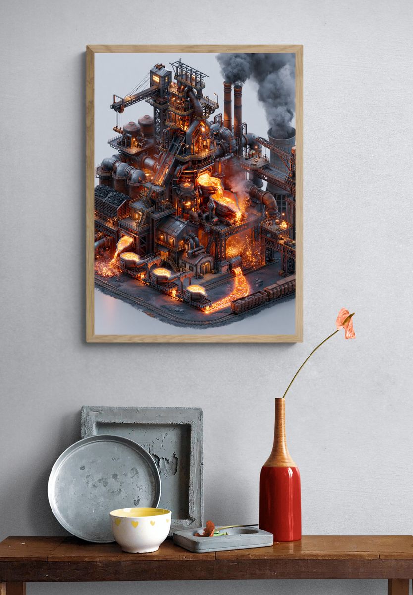 Industrial Steelworks Digital Art Poster. — room view 3