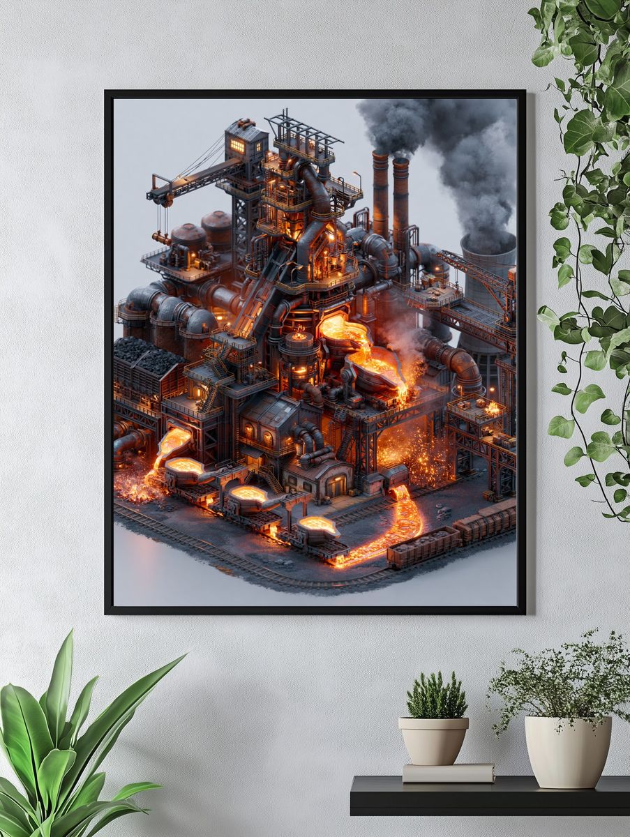 Industrial Steelworks Digital Art Poster. — room view 4