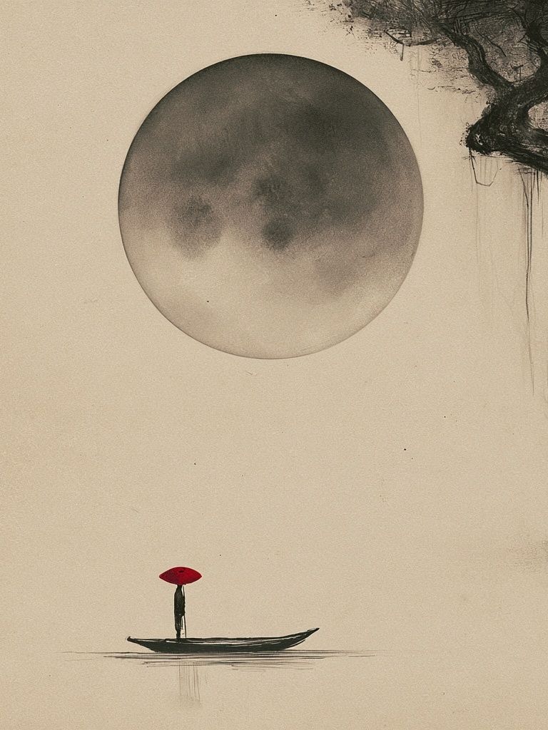 Moonlit Boat Ink Poster. poster — illustration art