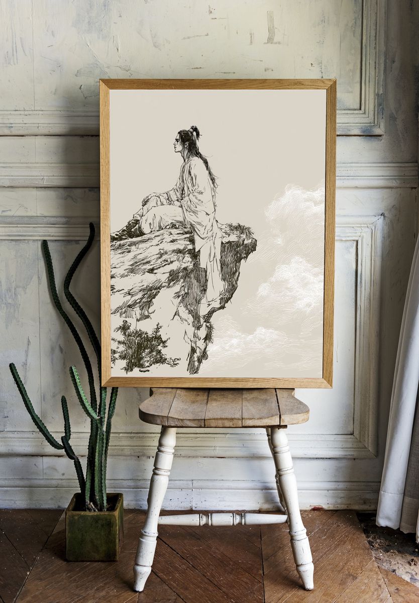 Ink Cliff Seer Illustration Poster. — room view 1