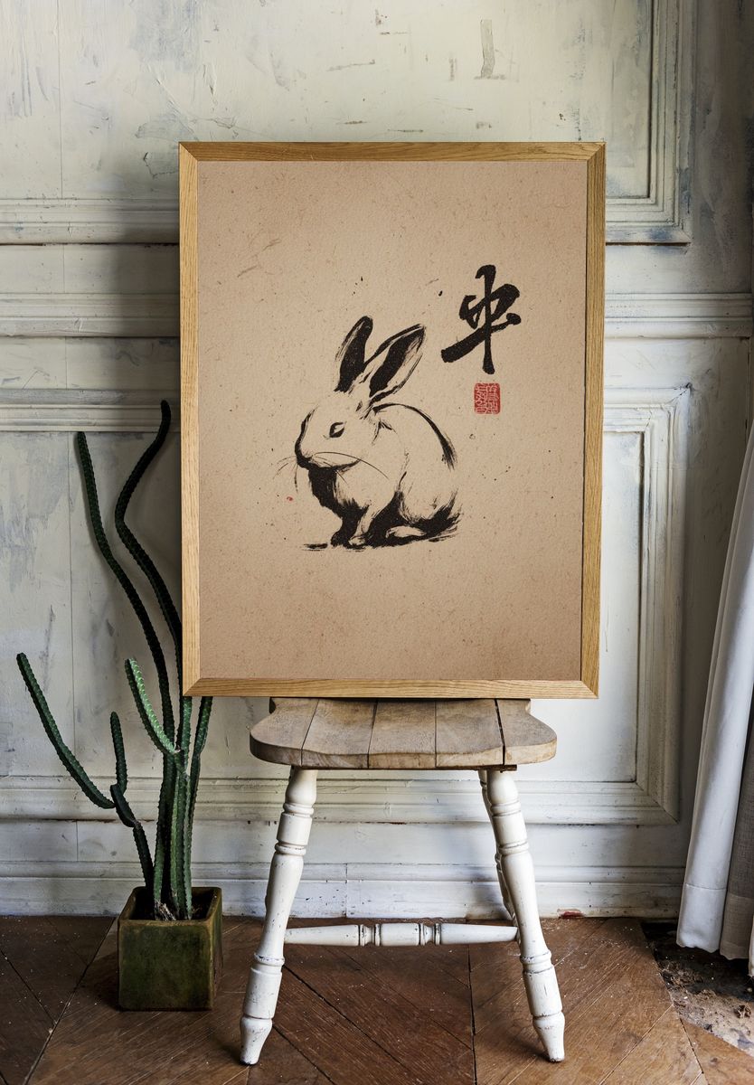 Ink Rabbit Japanese Print. room preview