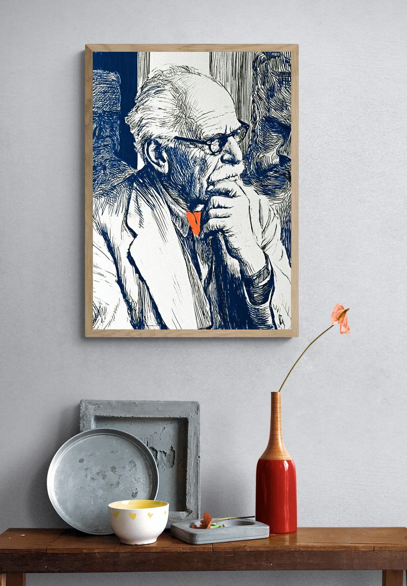 Thinking Man Ink Portrait Poster. — room view 3