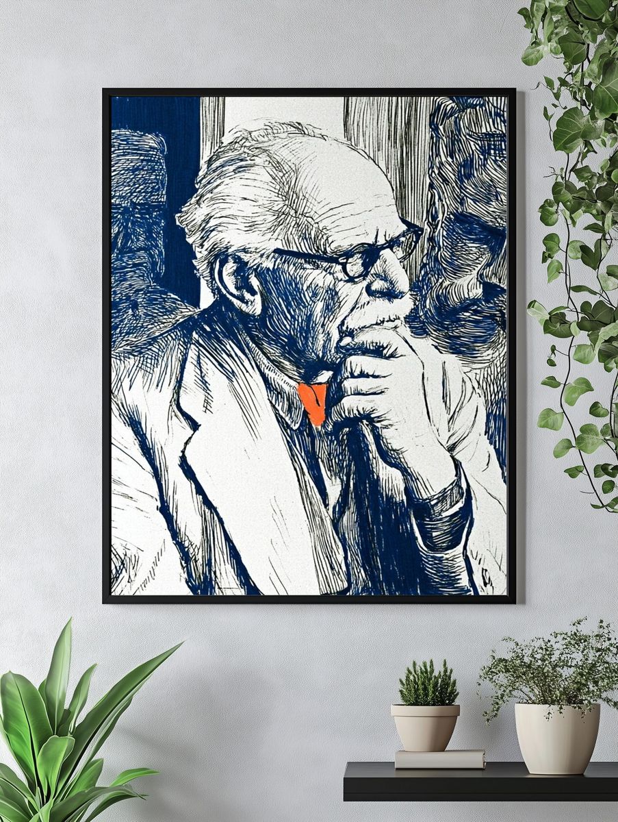 Thinking Man Ink Portrait Poster. — room view 4