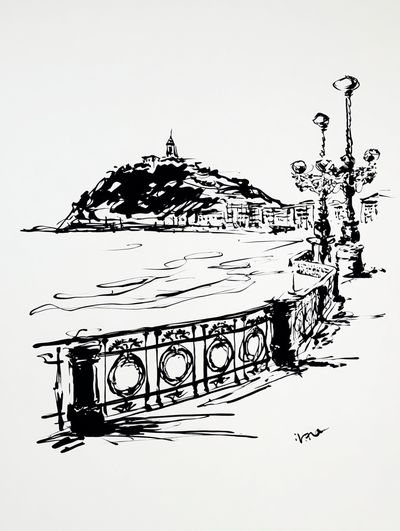 Seaside Promenade Ink Sketch Poster. poster print