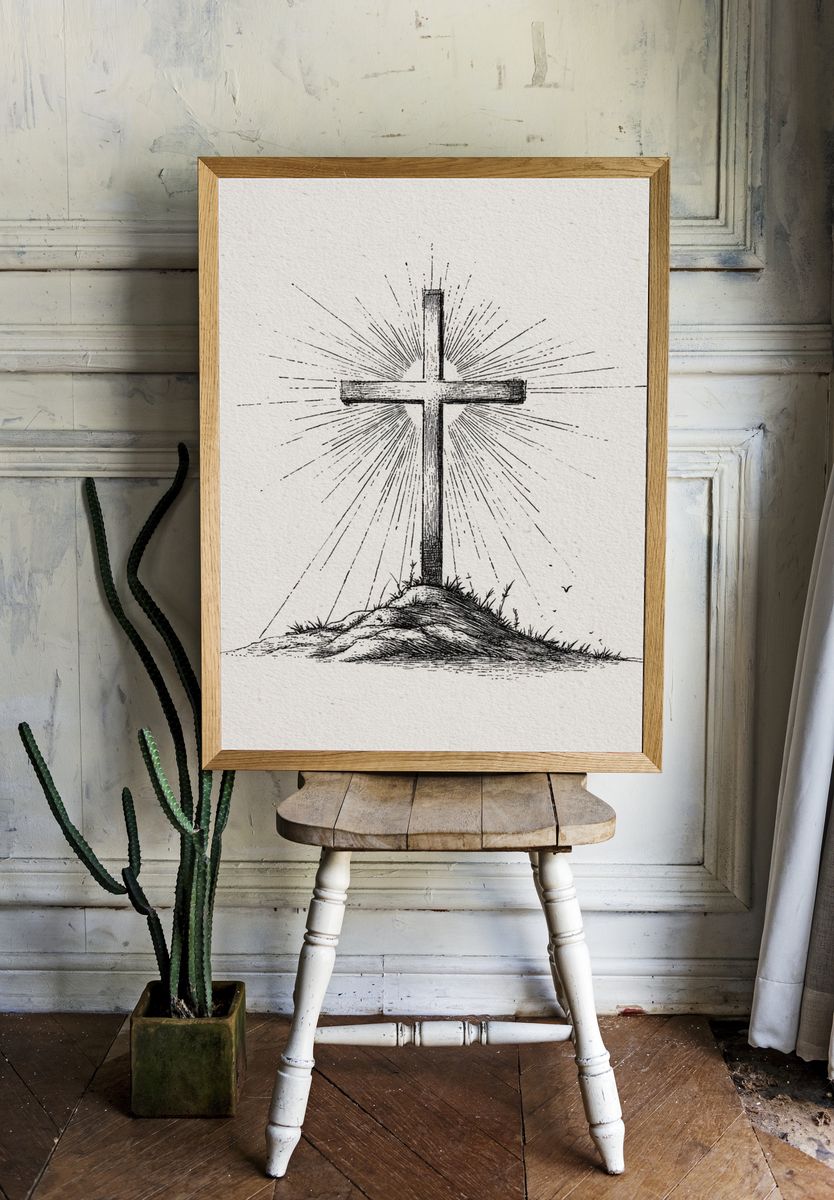 Radiant Cross Ink Print. — room view 1