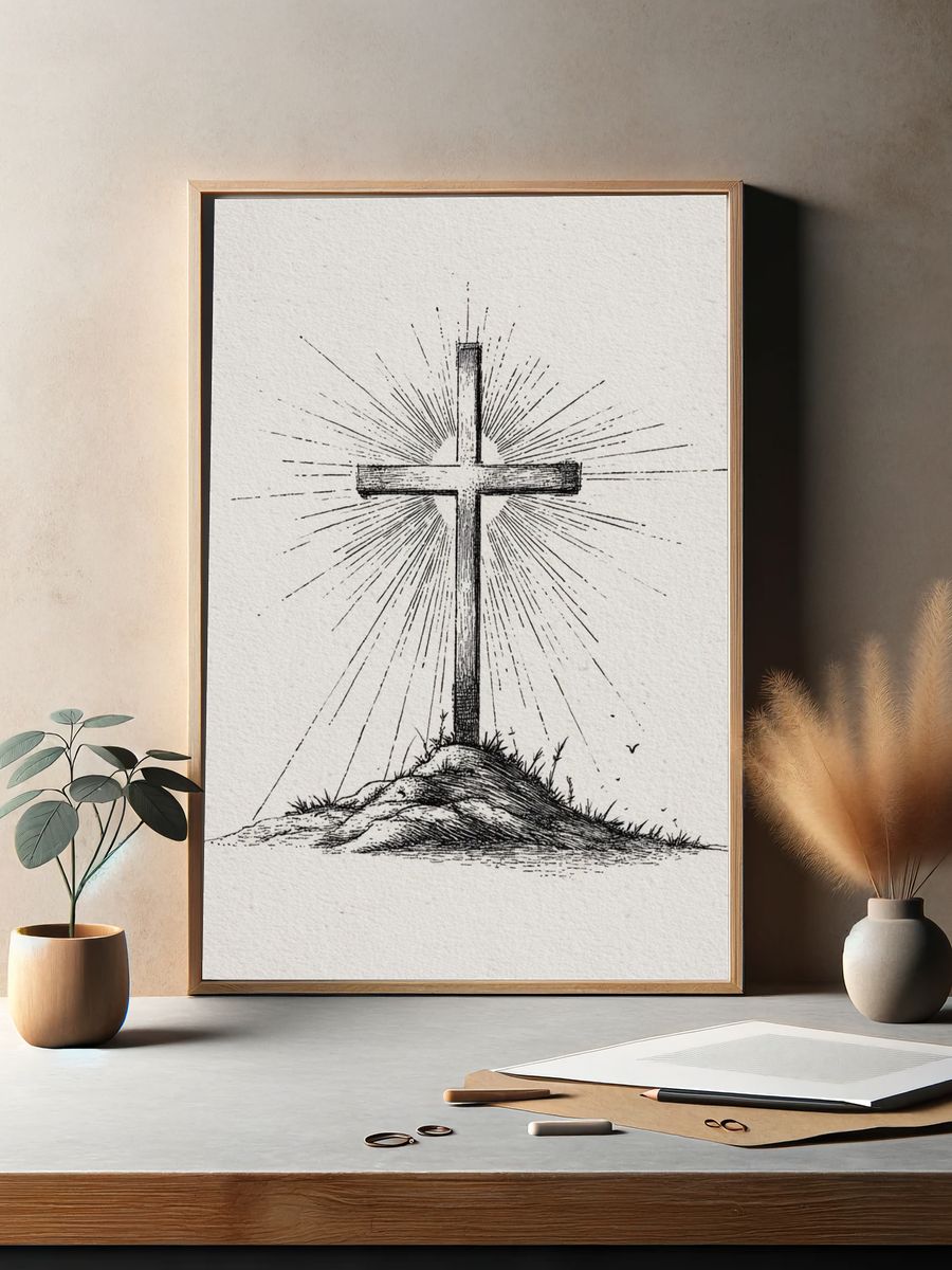 Radiant Cross Ink Print. — room view 2