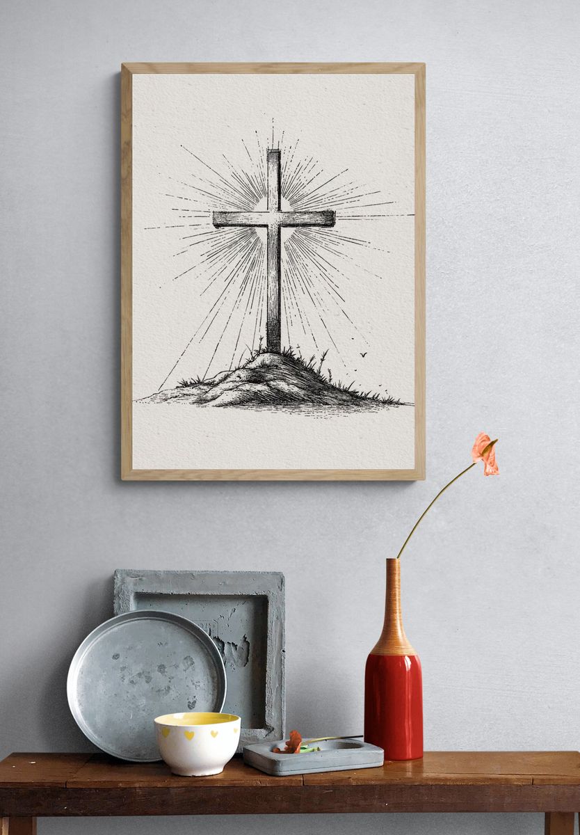 Radiant Cross Ink Print. — room view 3