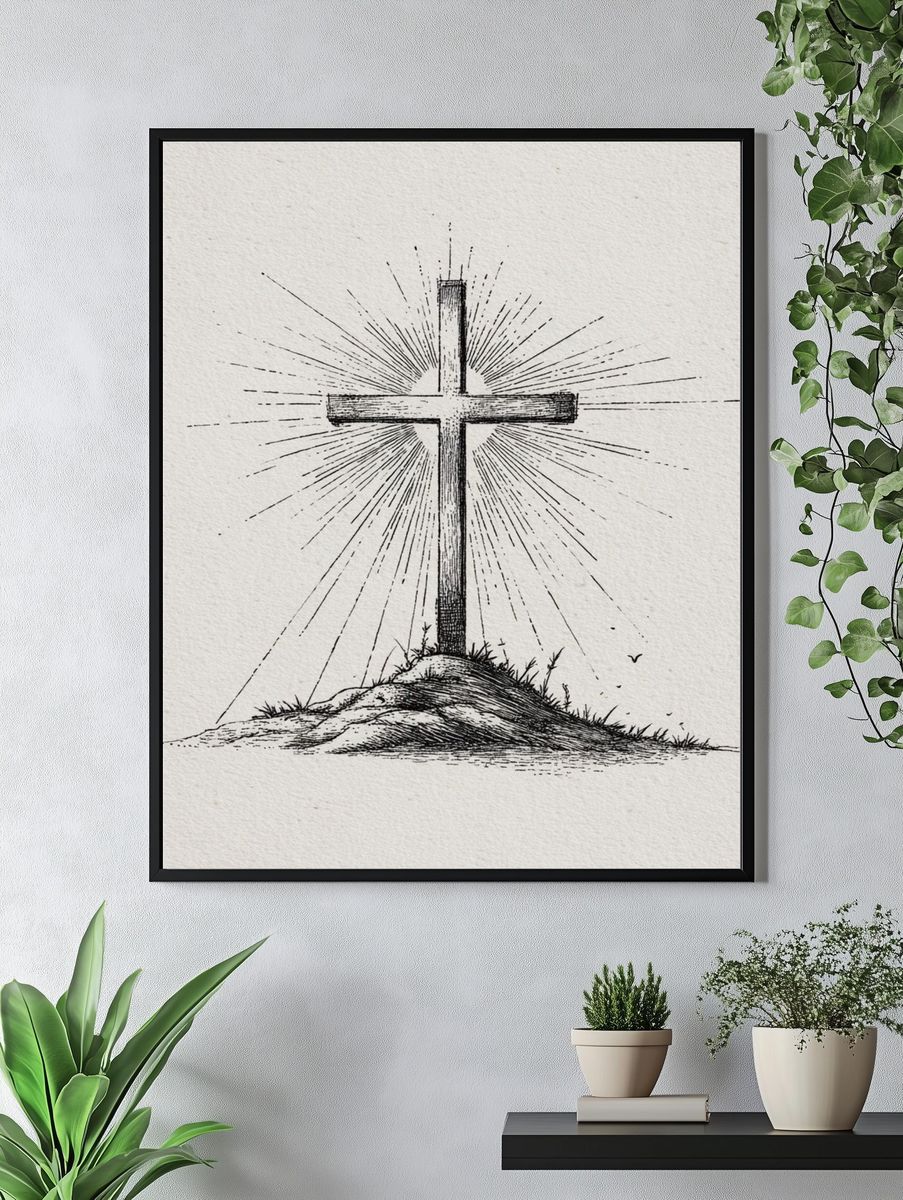 Radiant Cross Ink Print. — room view 4