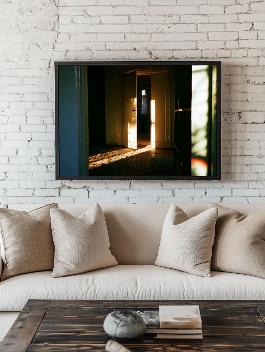 Sunlit Doorway Interior Photography Poster. — room view 1