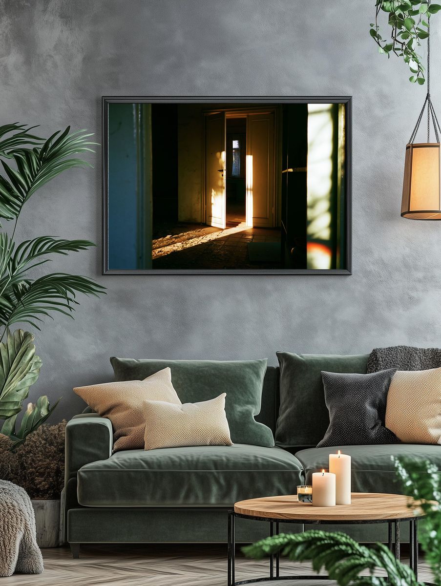 Sunlit Doorway Interior Photography Poster. — room view 4
