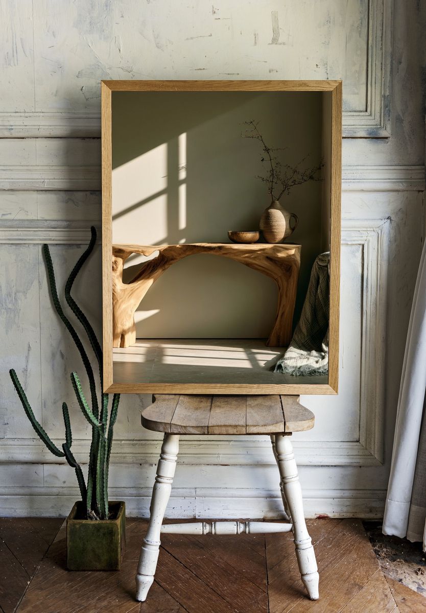 Rustic Wooden Console Photography Poster. — room view 1
