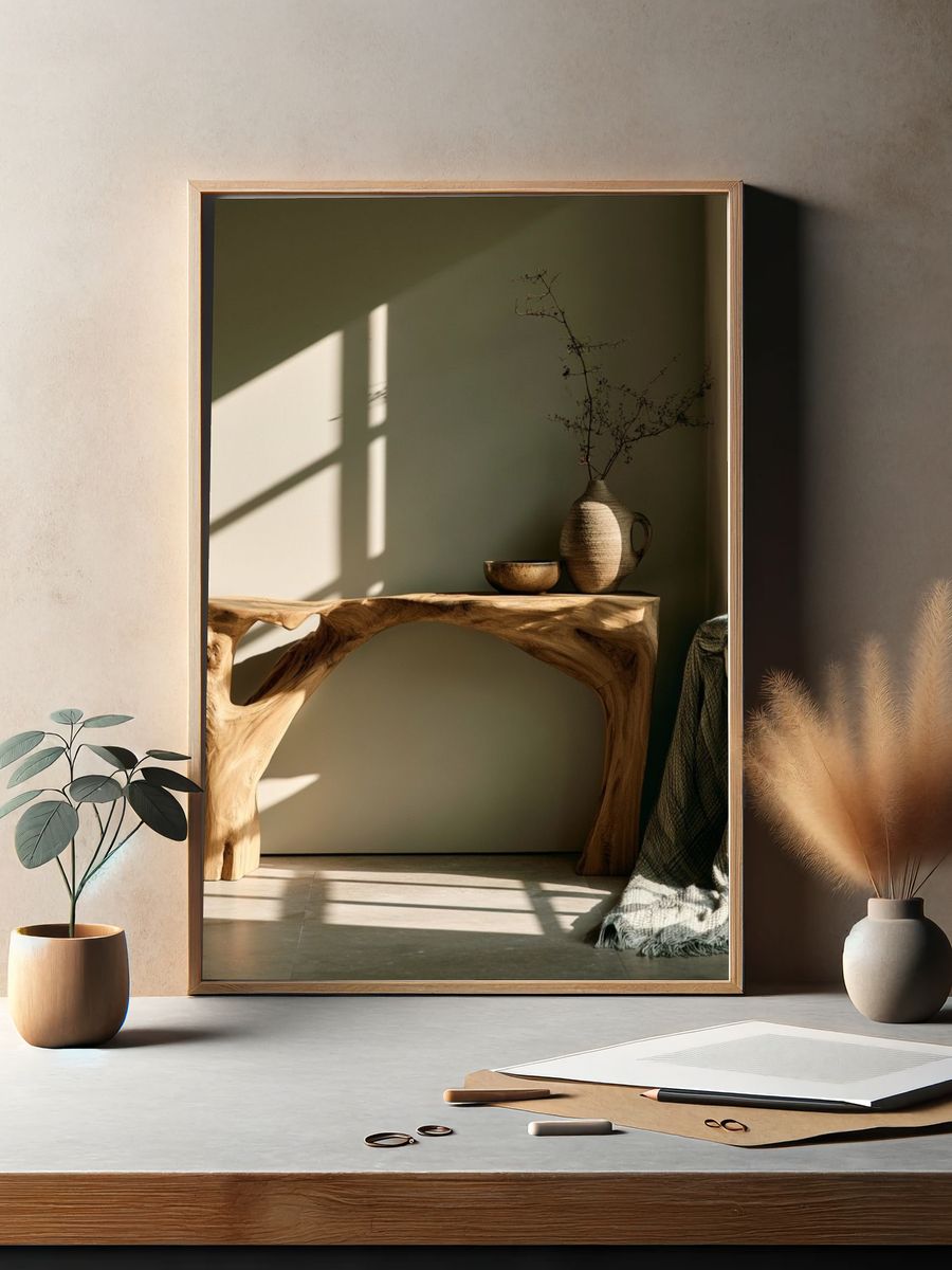 Rustic Wooden Console Photography Poster. — room view 2