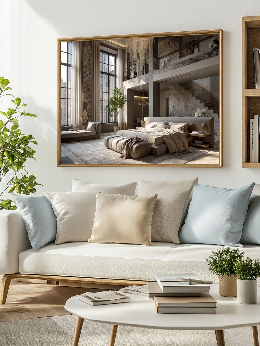 Luxury Loft Bedroom Photography Print. — room view 2