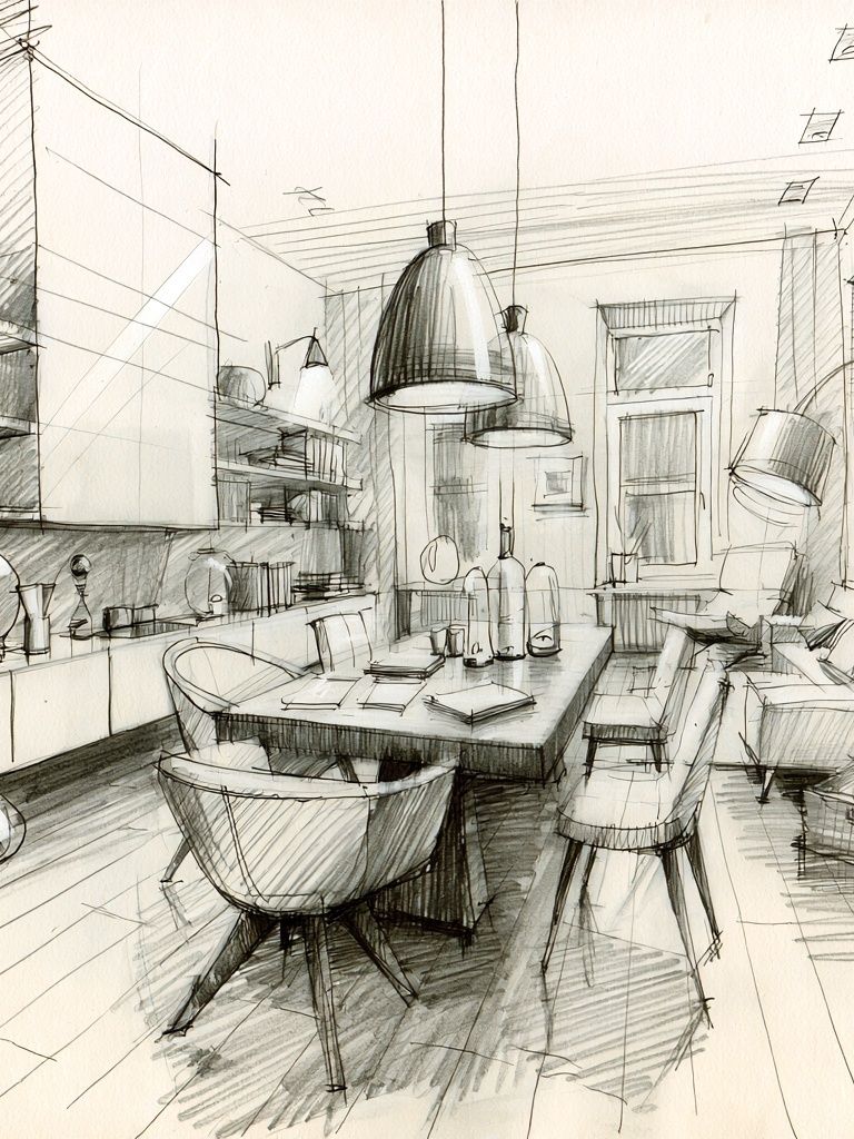 Modern Interior Sketch Poster. poster — illustration art