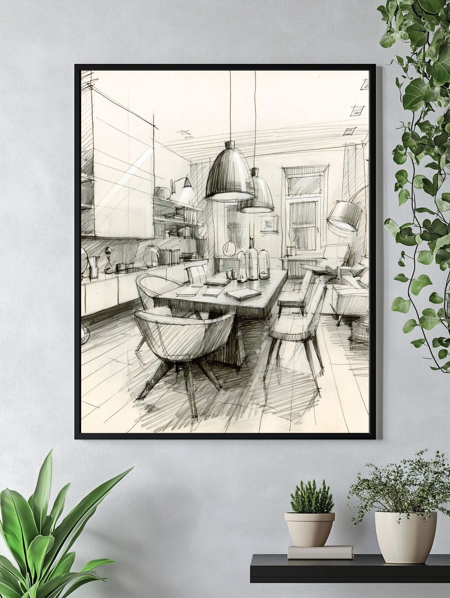 Modern Interior Sketch Poster. — room view 4
