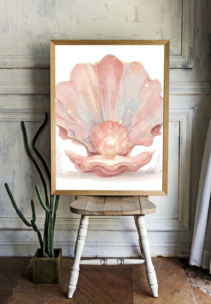 Pearl in a Shell — Watercolor Print. — room view 1
