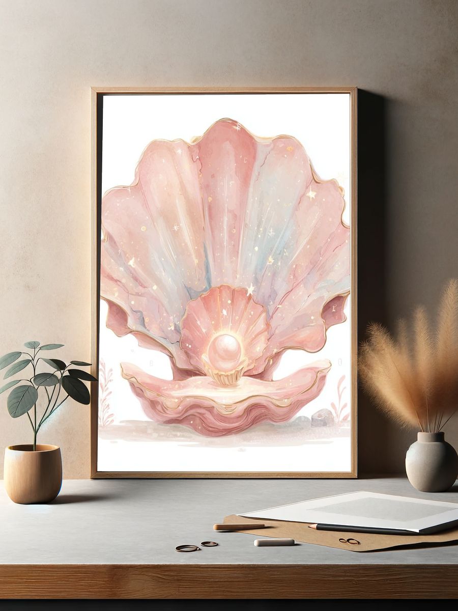Pearl in a Shell — Watercolor Print. — room view 2