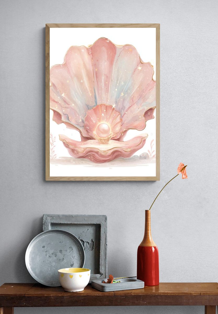 Pearl in a Shell — Watercolor Print. — room view 3