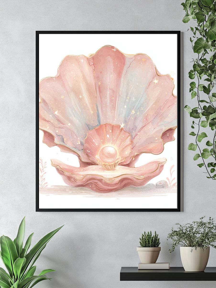 Pearl in a Shell — Watercolor Print. — room view 4