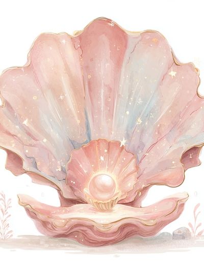 Pearl in a Shell — Watercolor Print. poster print