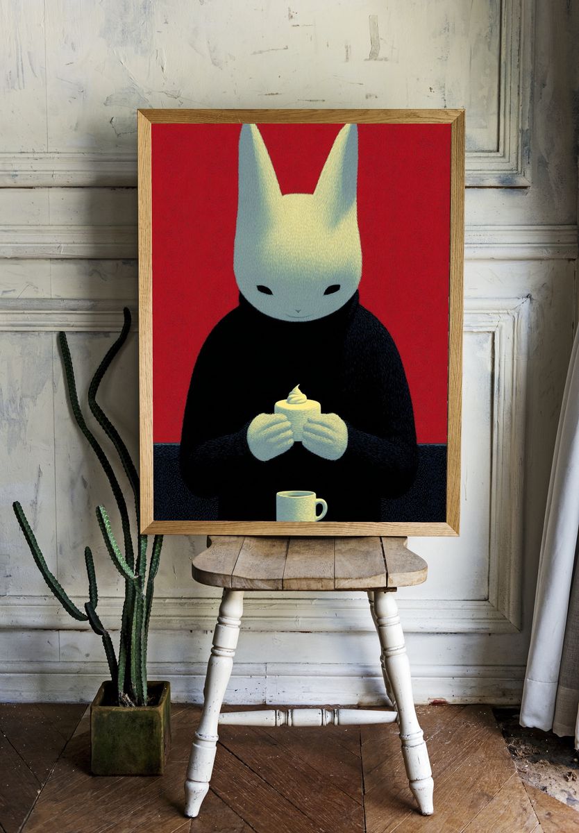 Rabbit with Dessert — Illustration Print. — room view 1
