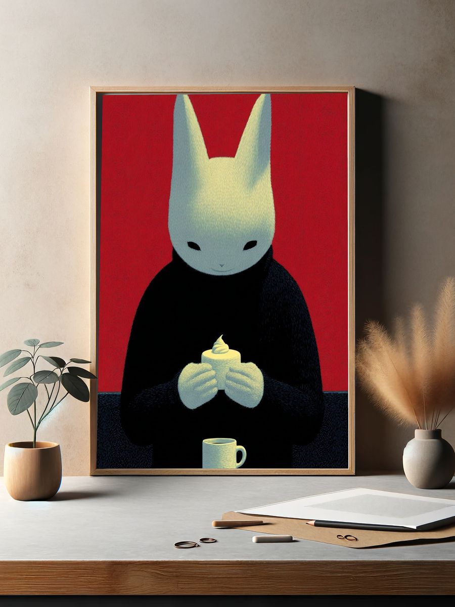 Rabbit with Dessert — Illustration Print. — room view 2