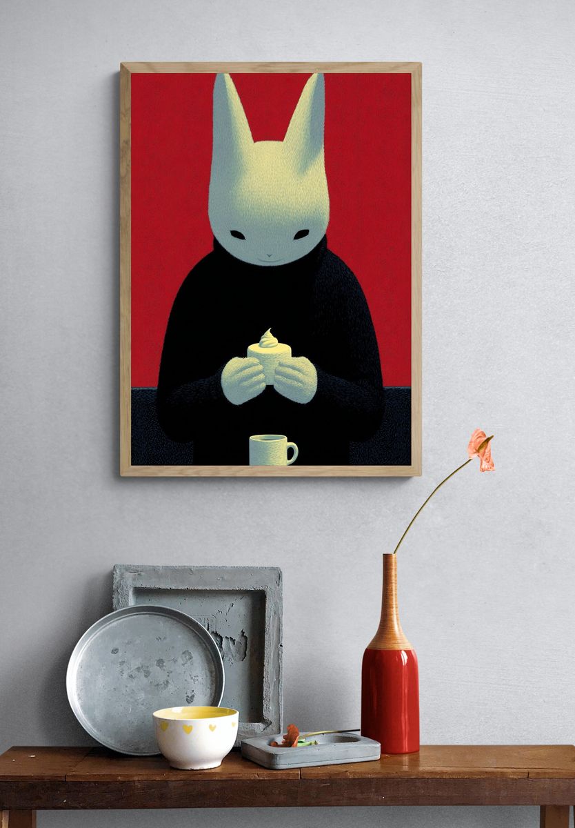 Rabbit with Dessert — Illustration Print. — room view 3