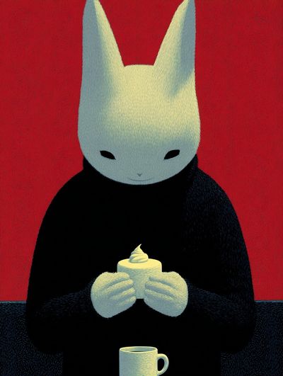 Rabbit with Dessert — Illustration Print. poster print