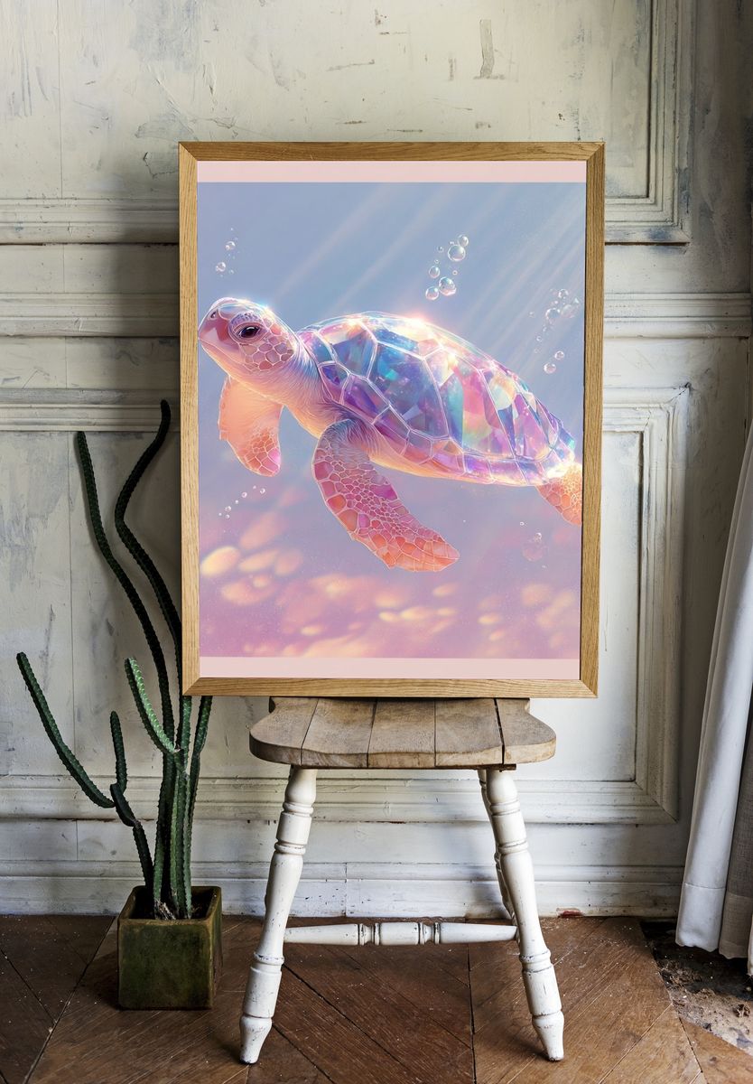 Iridescent Sea Turtle Digital Art Poster. — room view 1