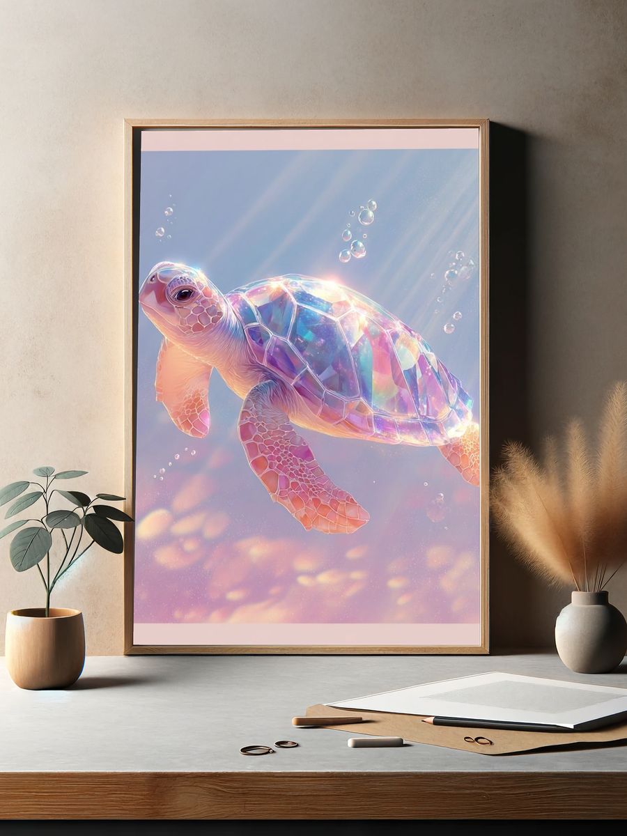 Iridescent Sea Turtle Digital Art Poster. — room view 2